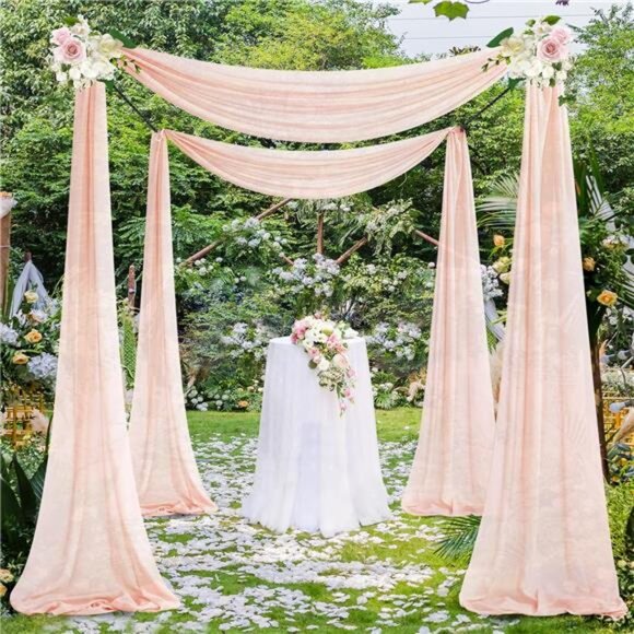 Wedding Arch Drapes Fabric 2 Panels 6 Yards Peach Chiffon Fabric Drapery - Picture 2 of 7